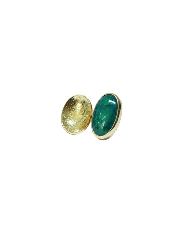 Green Agate Eclipse With Gold Brass Ring