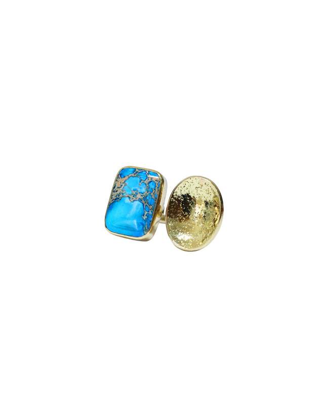 Blue Seabed Jasper Eclipse Gold Brass Ring