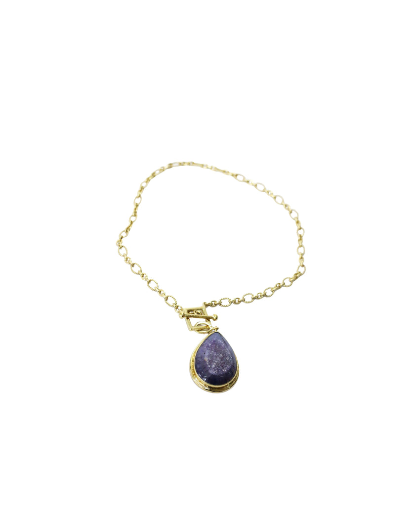 Purple Agate Druzy With Chain Rope Brass Choker Necklace