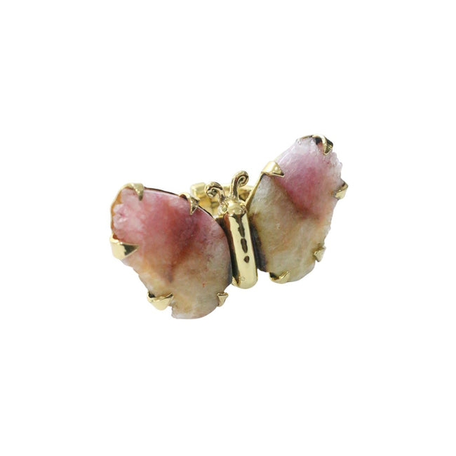 Rodhocrocite Butterfly Gold Brass Ring