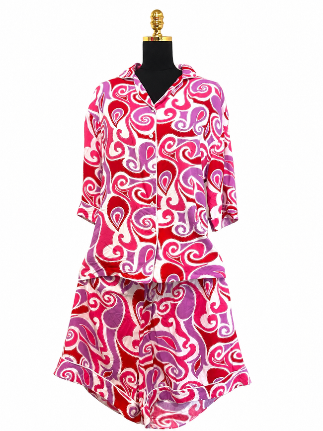 Pink & Purple Abstract Pajama 3 Piece Set