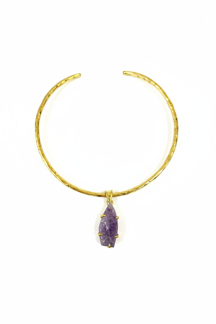 Amethys Simple Pendat with Brass Gold Necklace