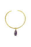 Amethys Simple Pendat with Brass Gold Necklace