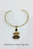 Breath 3 Gemstone Assorted Pendant with Brass Gold Necklace