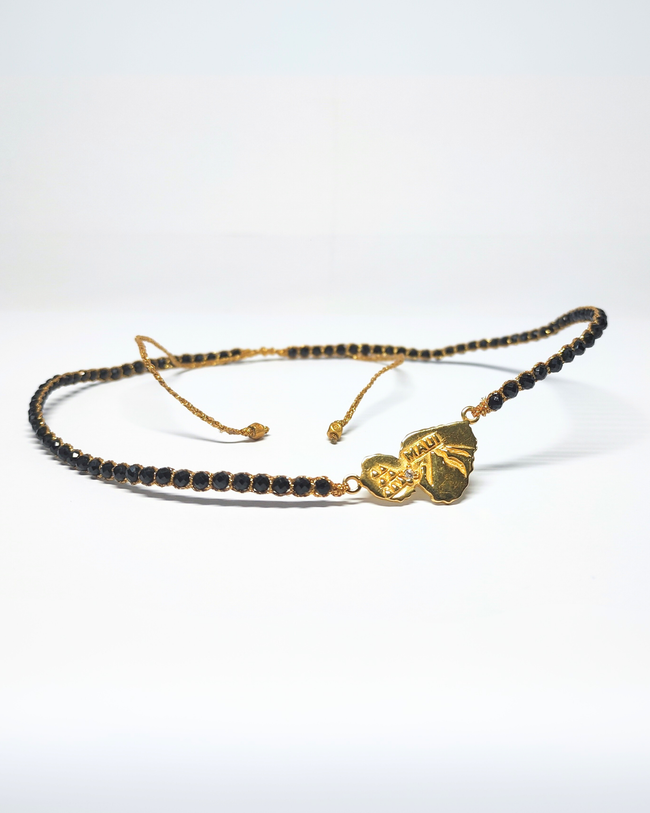 Maui Island Silver Gold Plated with Japanese Yarn With Black Gemstone Choker