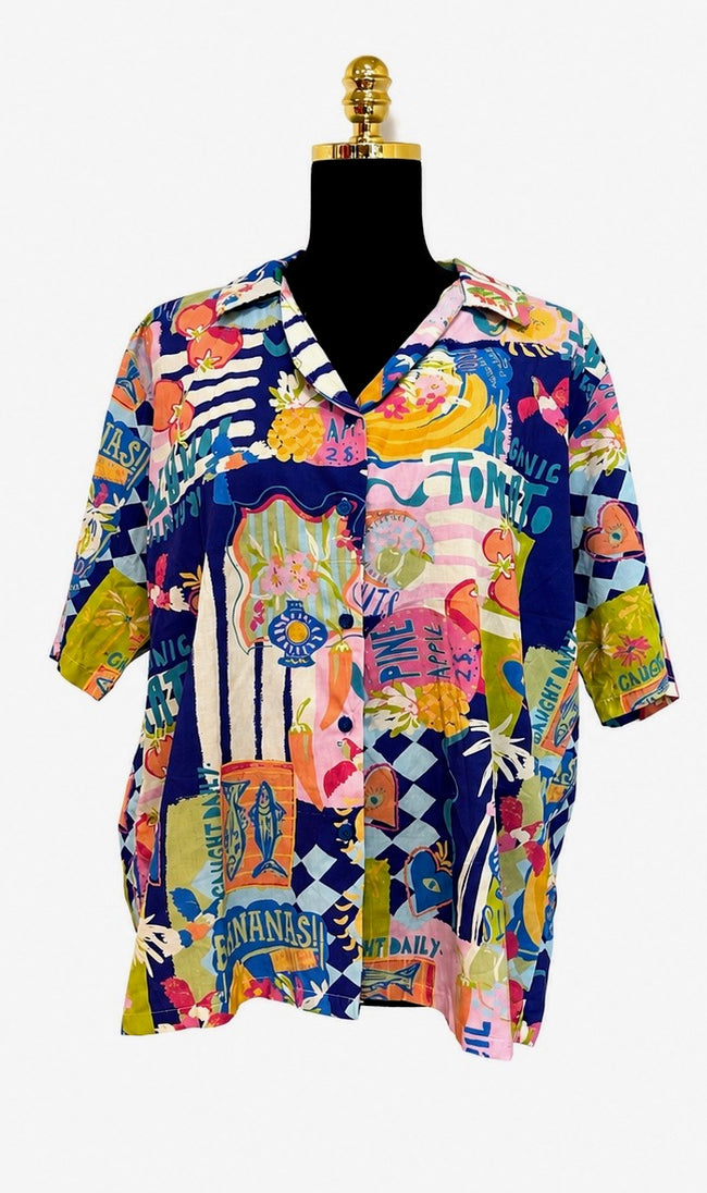 Blue Multicolor Patterned Shirt & Short Set