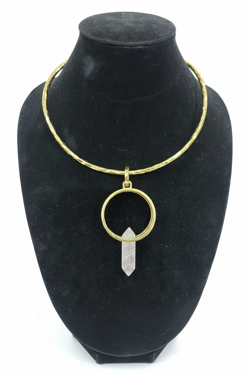 Double Gold Brass Rings With Gold Brass Necklace