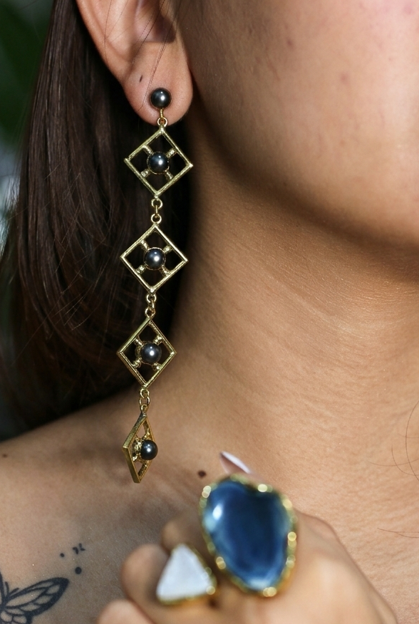 Square 4 Black Onyx Earrings