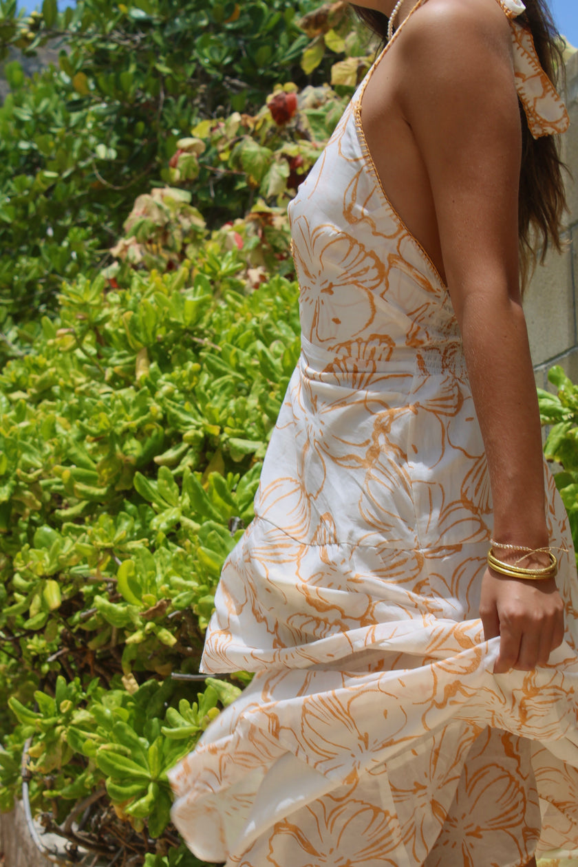 Sunpetal Halter Dress – Honey Blossom
