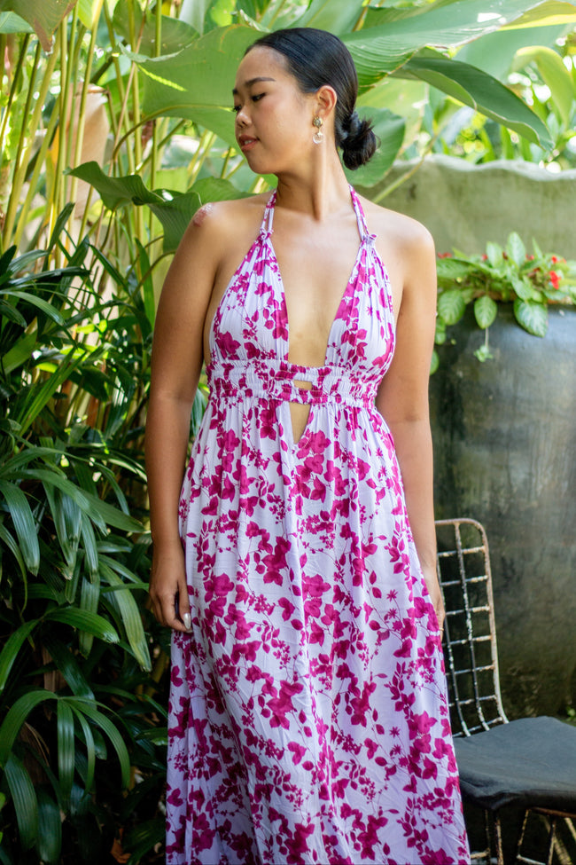 Hibiscus Bloom Halter Maxi Dress