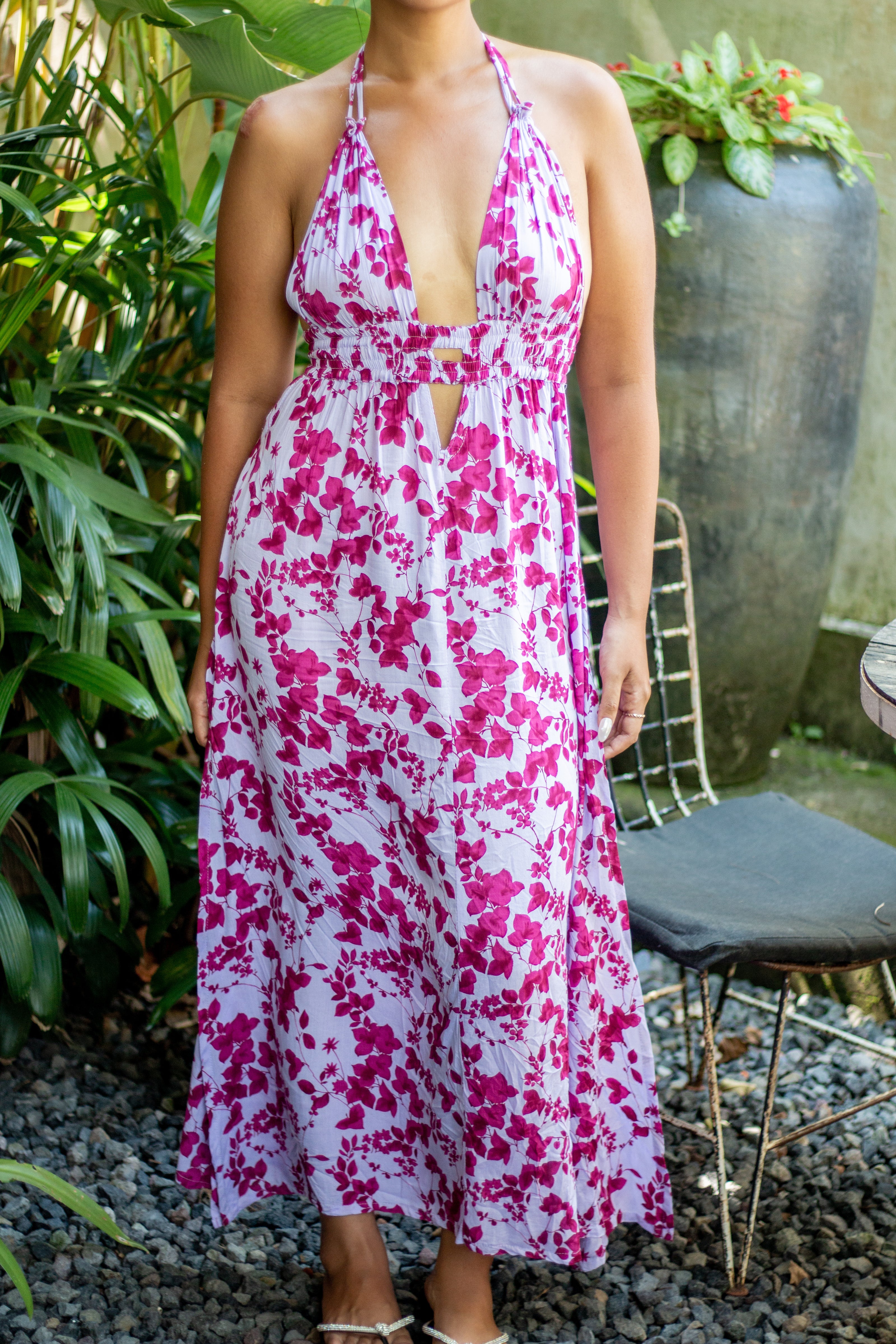 Hibiscus Bloom Halter Maxi Dress