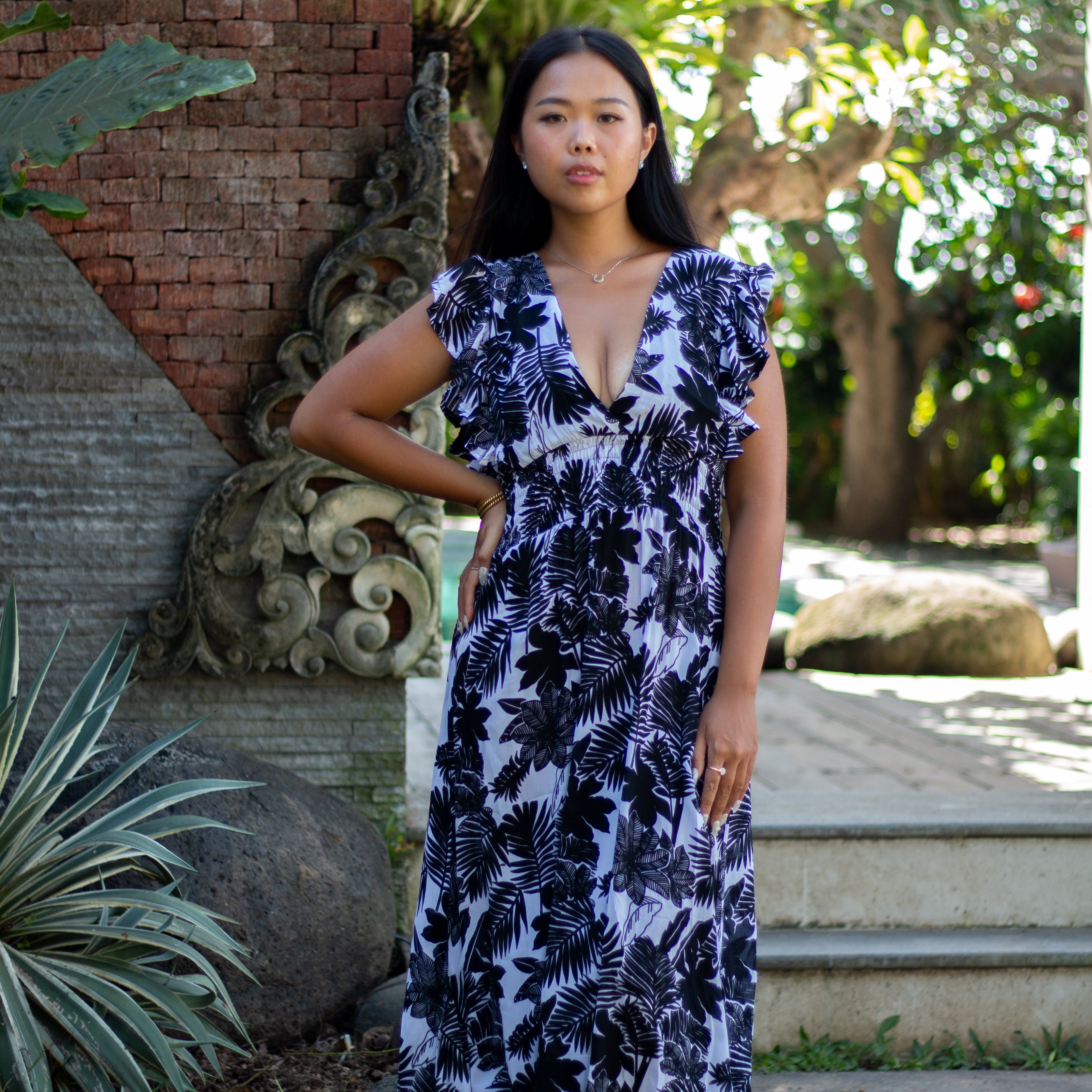 Monochrome Floral Maxi Dress