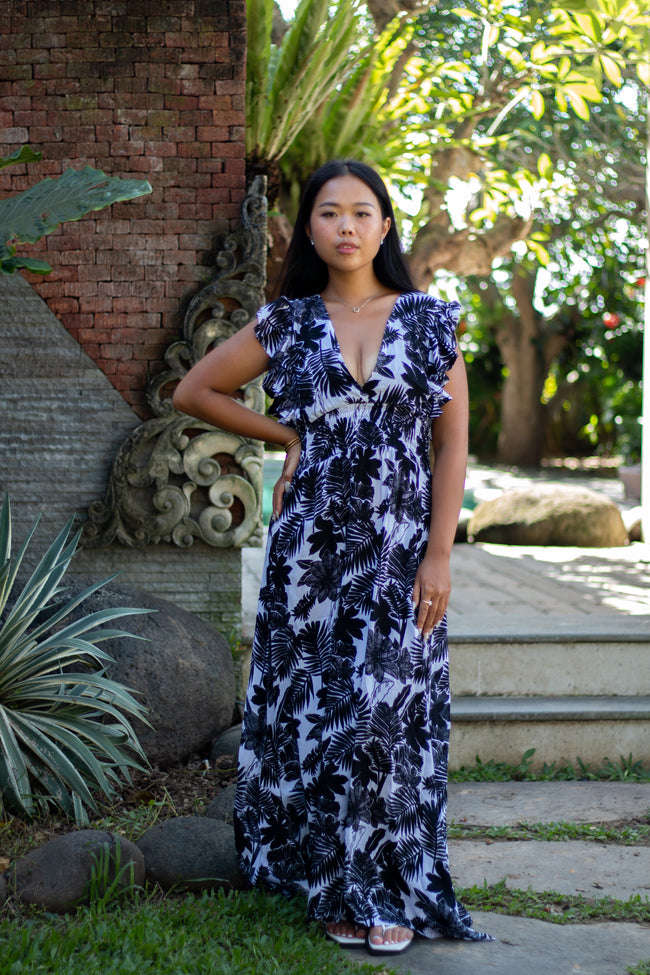 Monochrome Floral Maxi Dress
