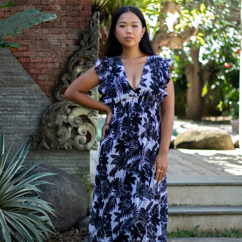 Monochrome Floral Maxi Dress
