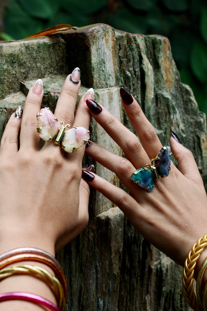 Butterfly Rainbow Agate Druzy With Gold Brass Ring