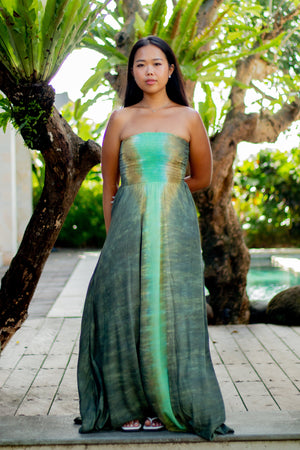Emerald Sunset Strapless Maxi Dress