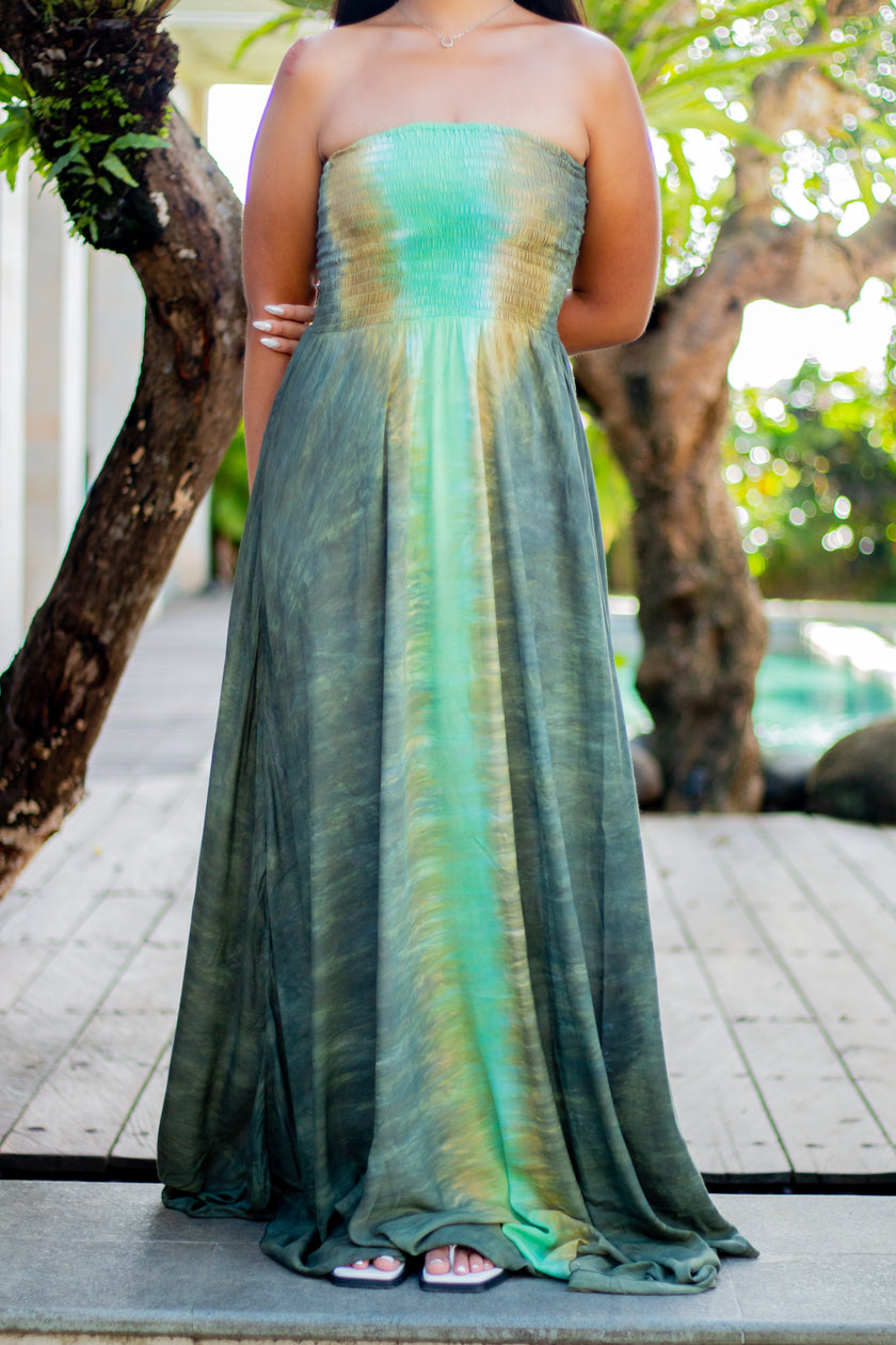 Emerald Sunset Strapless Maxi Dress