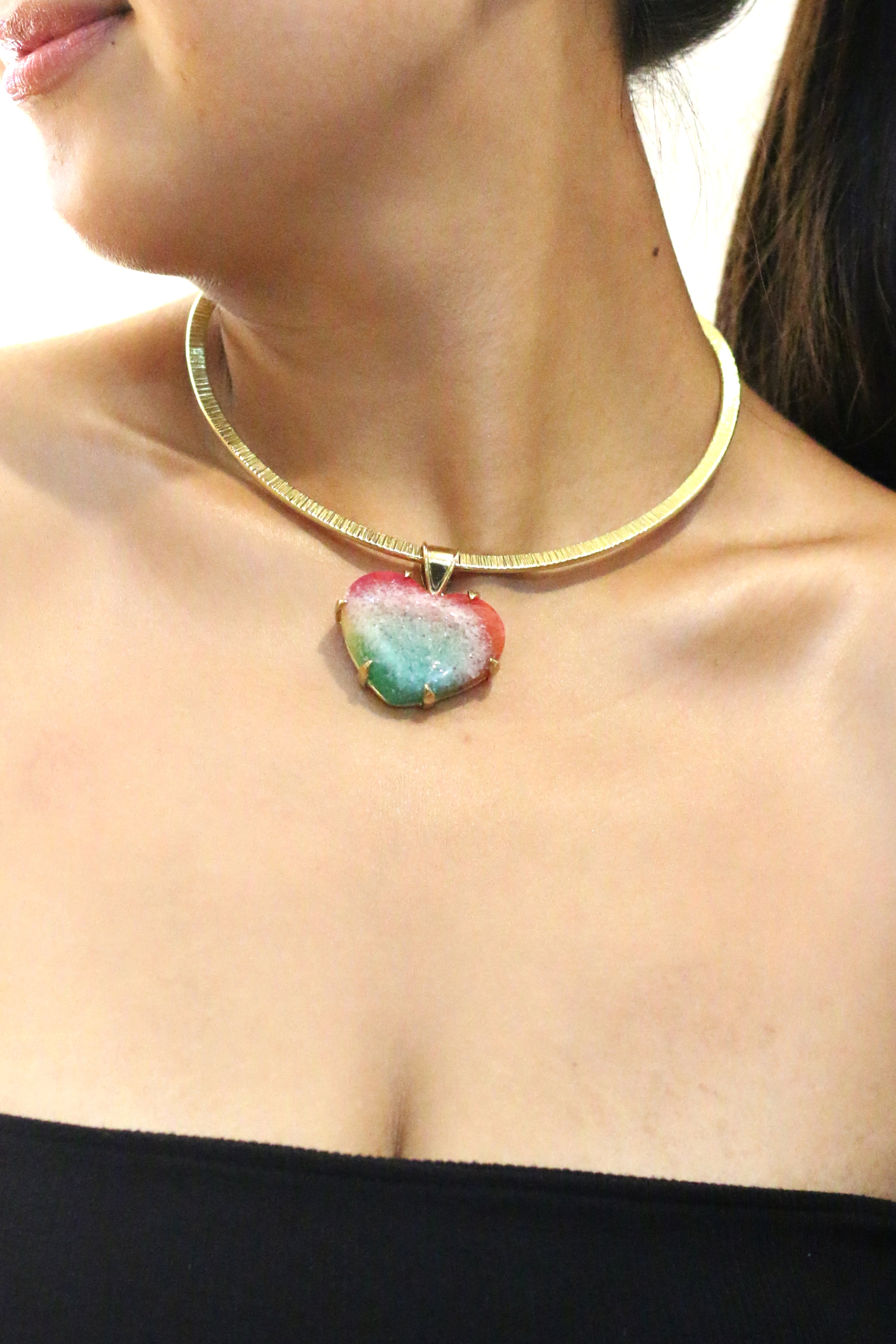 Rainbow Agate Druzy With Gold Brass Necklace