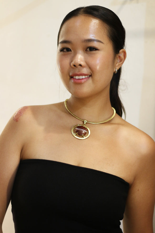 Brown Lace Agate With Gold Brass Necklace