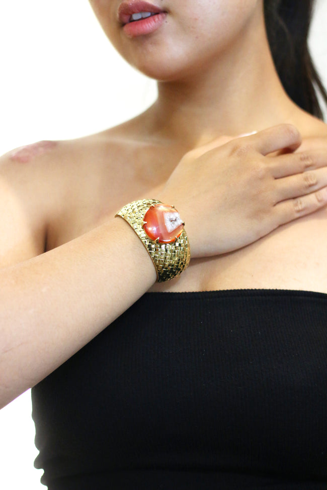 Brown Lace Agate With Brass Cuff