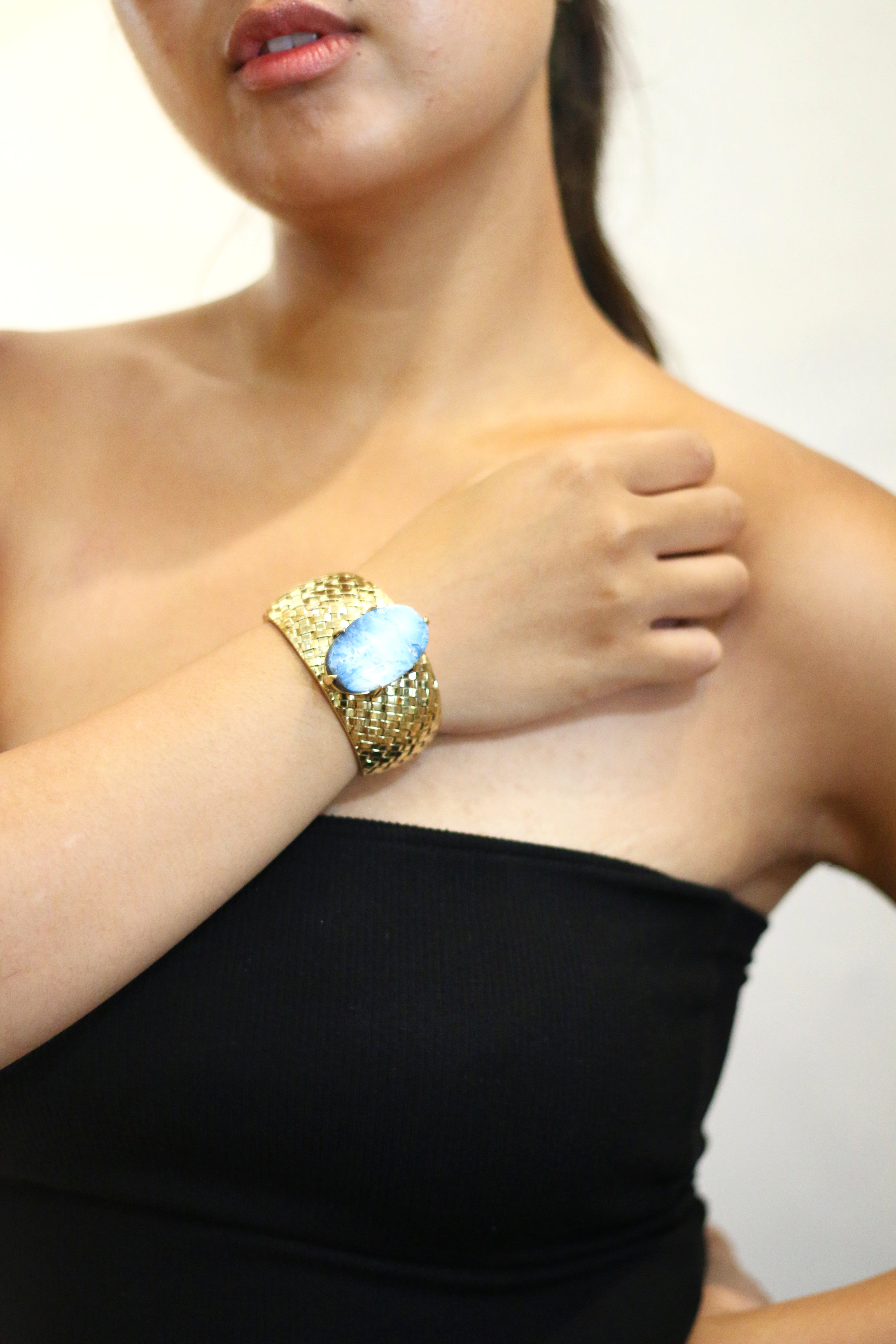 Blue Glacierite Stone Brass Cuff
