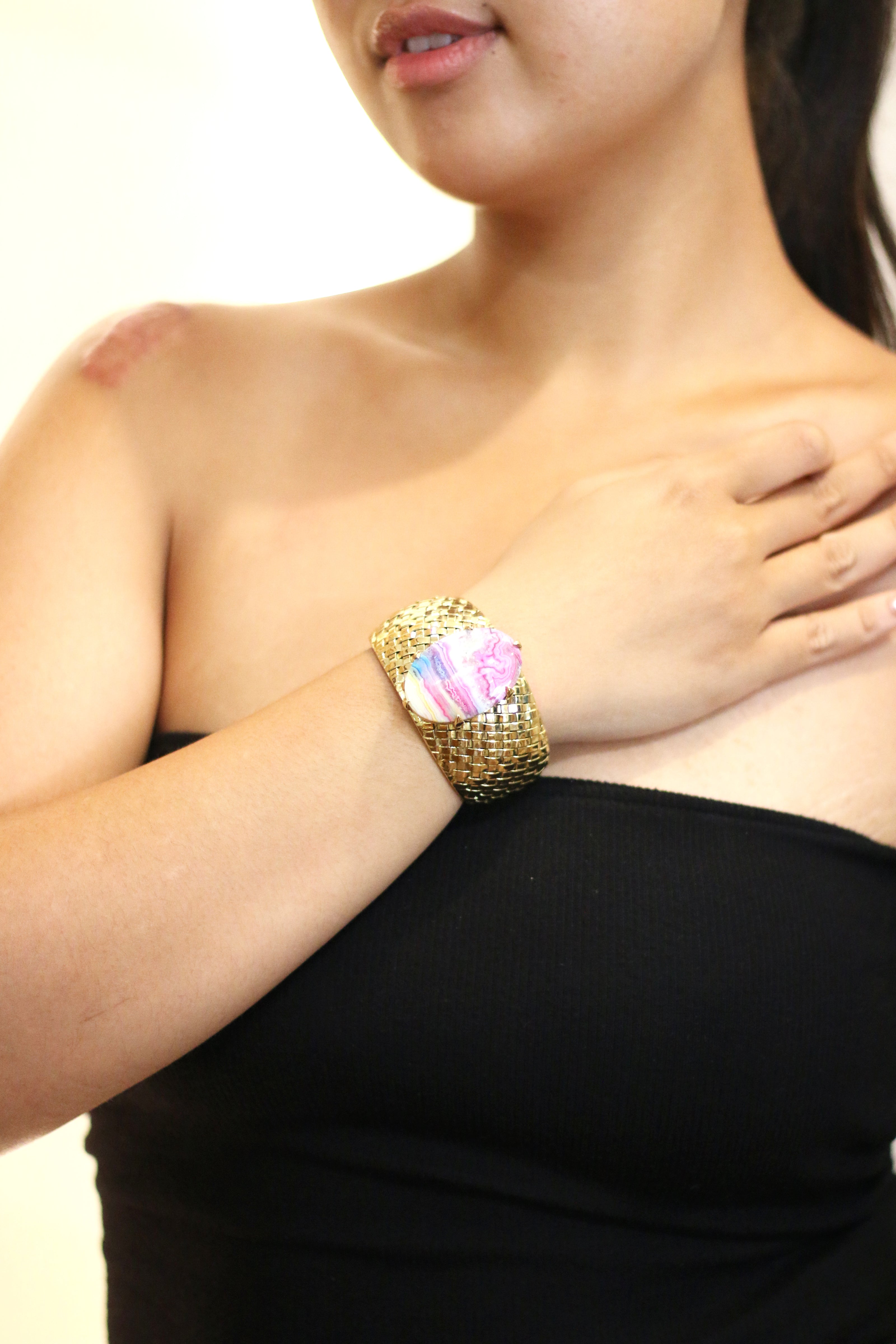 Cotton Candy Agate With Brass Cuff
