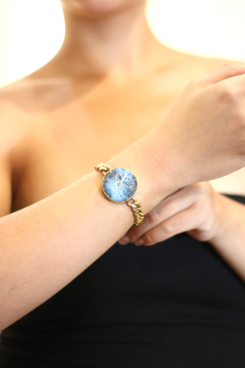 Ocean Blue Glacierite with Gold Brass Chain Bracelet