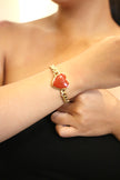 Red Carnelian  Heart  Gold Brass Chain Bracelet