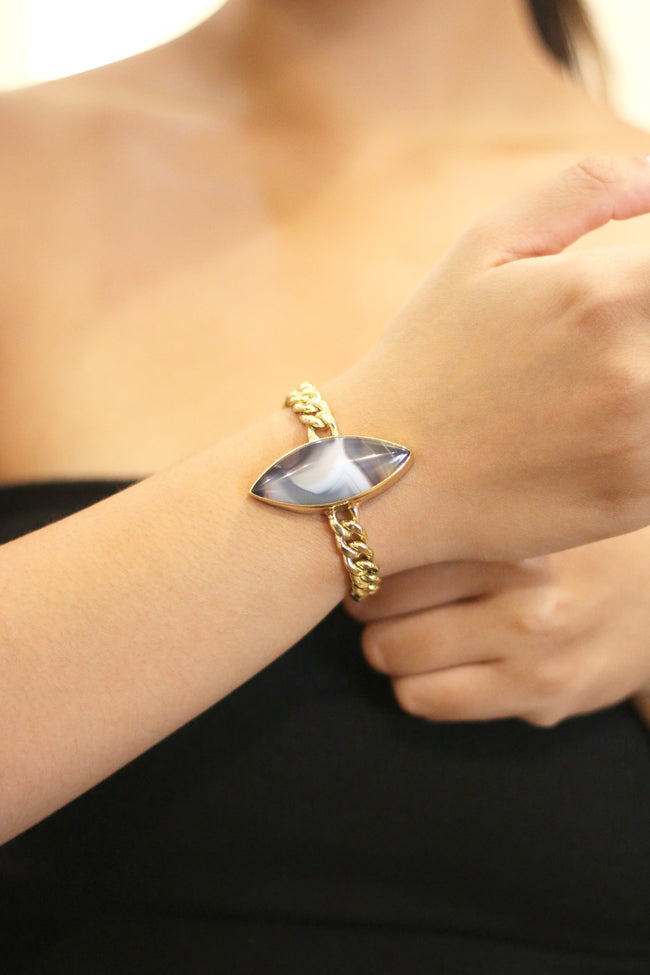 Black Lace Agate with Gold Brass Chain Bracelet