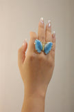 Blue Agate Butterfly Gold Brass Ring