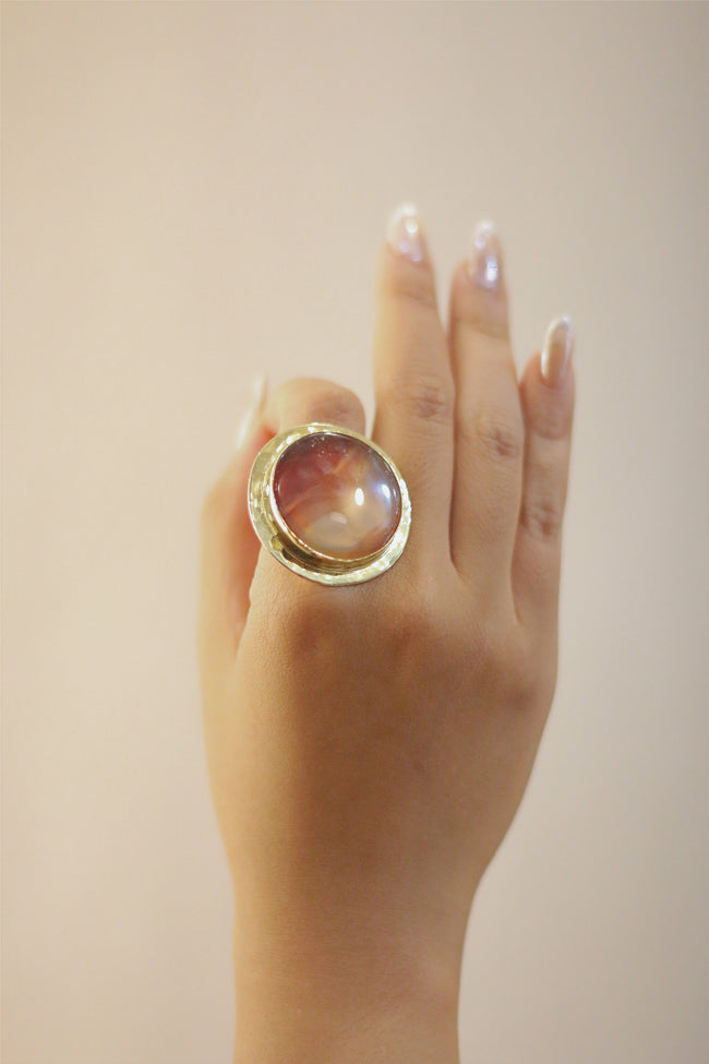 Brown Lace Agate Woven Brass Ring