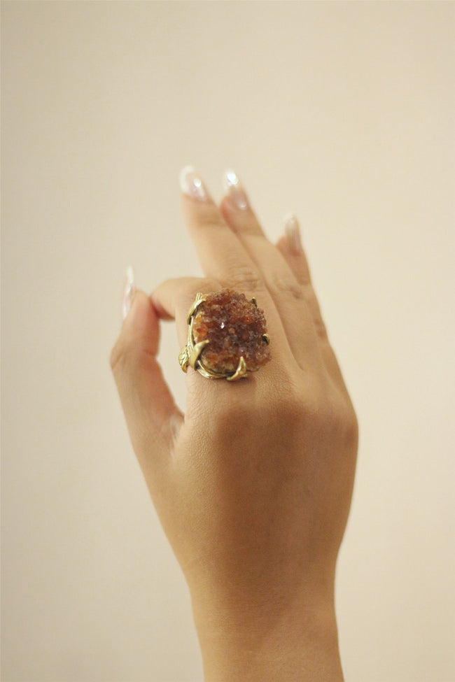 Natural Citrine Cluster With Woven Brass Ring