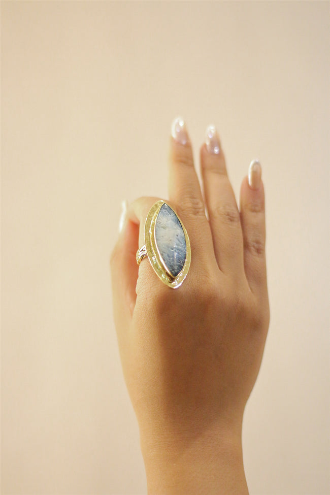 Blue Glacierite Woven Gold Brass Ring