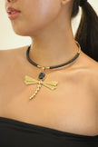 Dragonfly Black Agate With Gold Brass Necklace