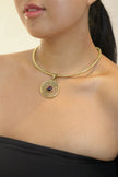 Purple Tiger Eye With Gold Brass Rope Circle Choker Necklace