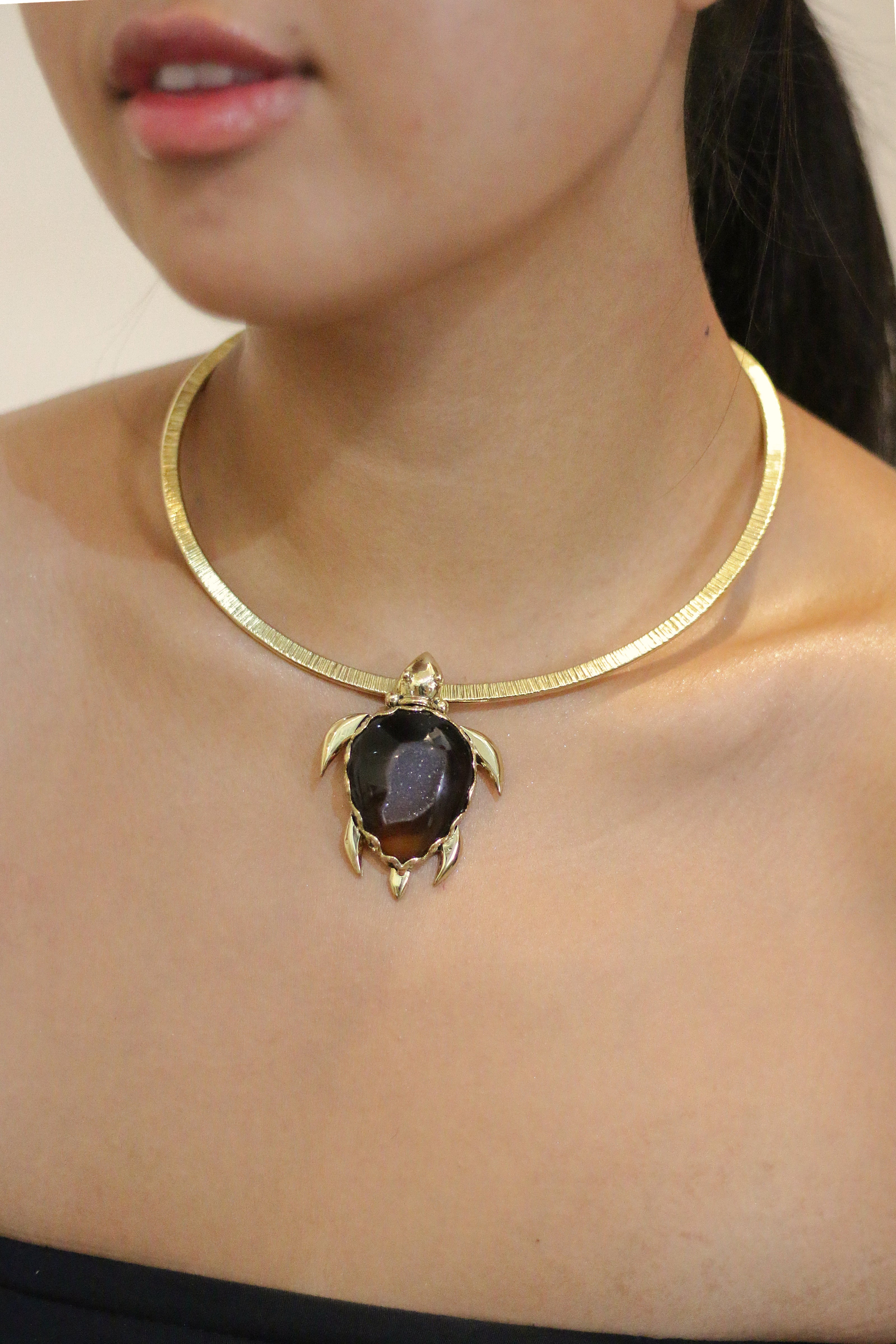 Turtle Pendant with Brass Gold