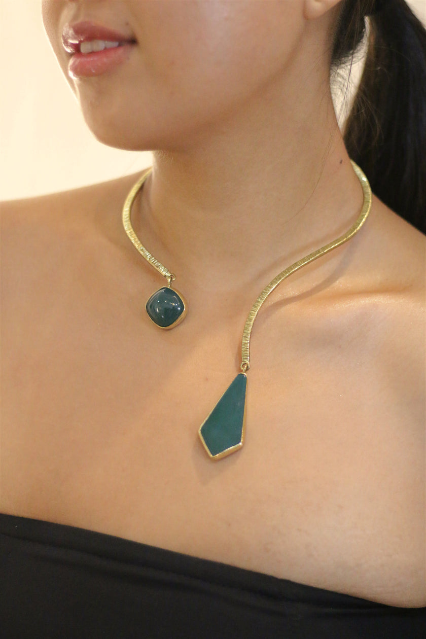 Double Green Agate Choker Necklace