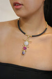 3 Gemstone with Black Brass Choker Necklace
