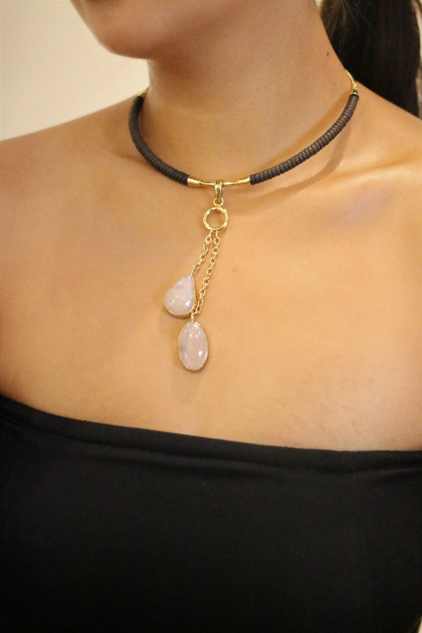 Grounded Love Talisman Rose quartz & Gold Brass Necklace