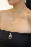 Hanging Citrine Raw Cage Brass Chain Necklace