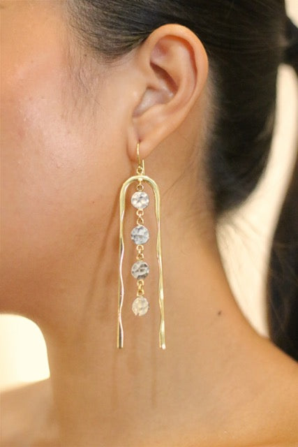 Cage with four Circle Stainless Steel Hook Gold Brass Earrings