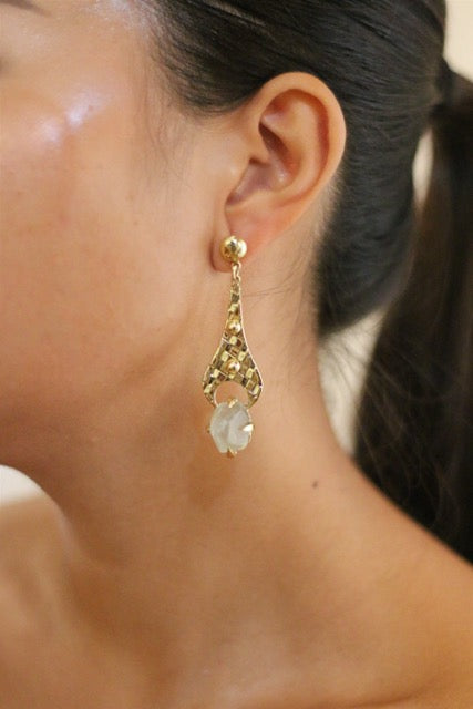 Clear Crystal  Quartz Eiffel Tower Stud Gold Brass Earrings