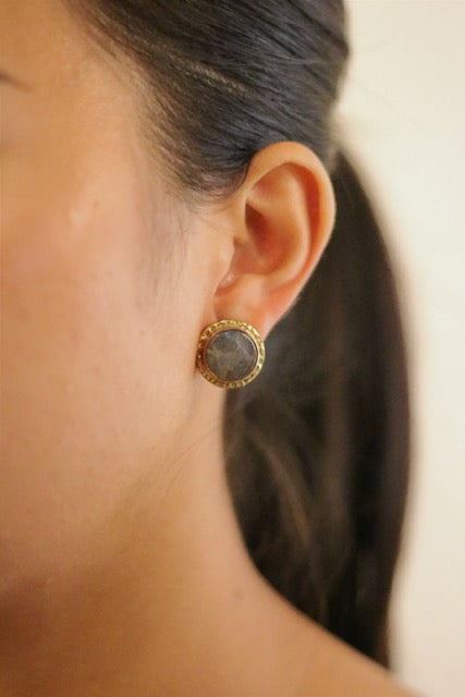 Labradorite Gold Brass Stud Earrings
