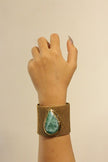 Green Agate Druzy Classic Woven Gold Brass Bangle