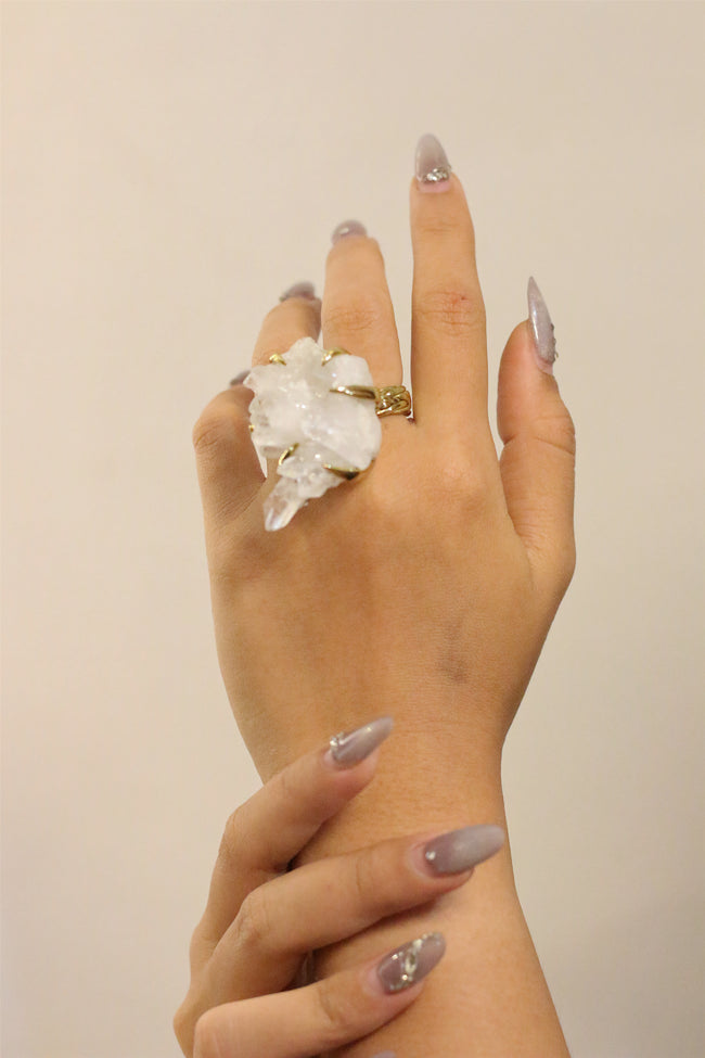 Crystal Cluster Woven Gold Brass Ring