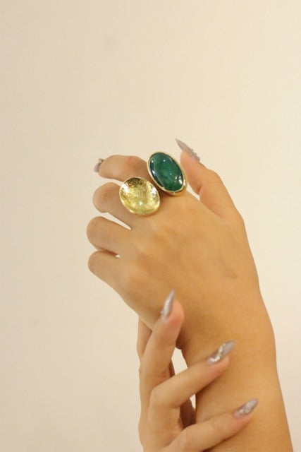 Green Agate Eclipse With Gold Brass Ring