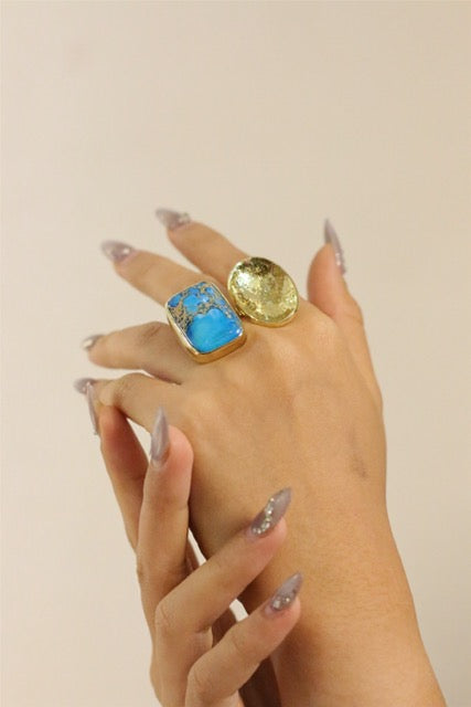 Blue Seabed Jasper Eclipse Gold Brass Ring