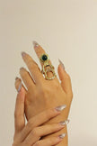Infinity Green Agate & Clear Crystal Pointy With Gold Brass Ring
