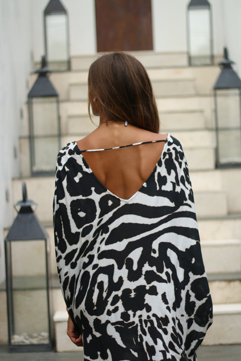 Black & White Abstract Kaftan Dress