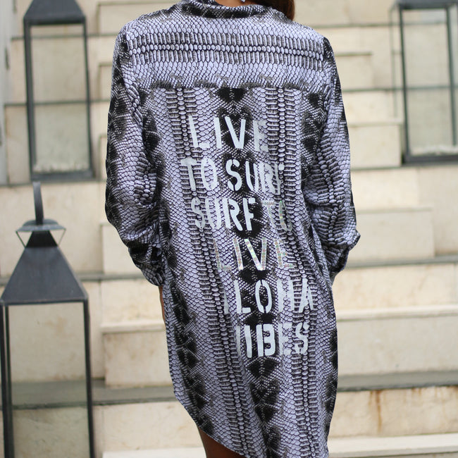 Snake Print Statement Shirt Dress